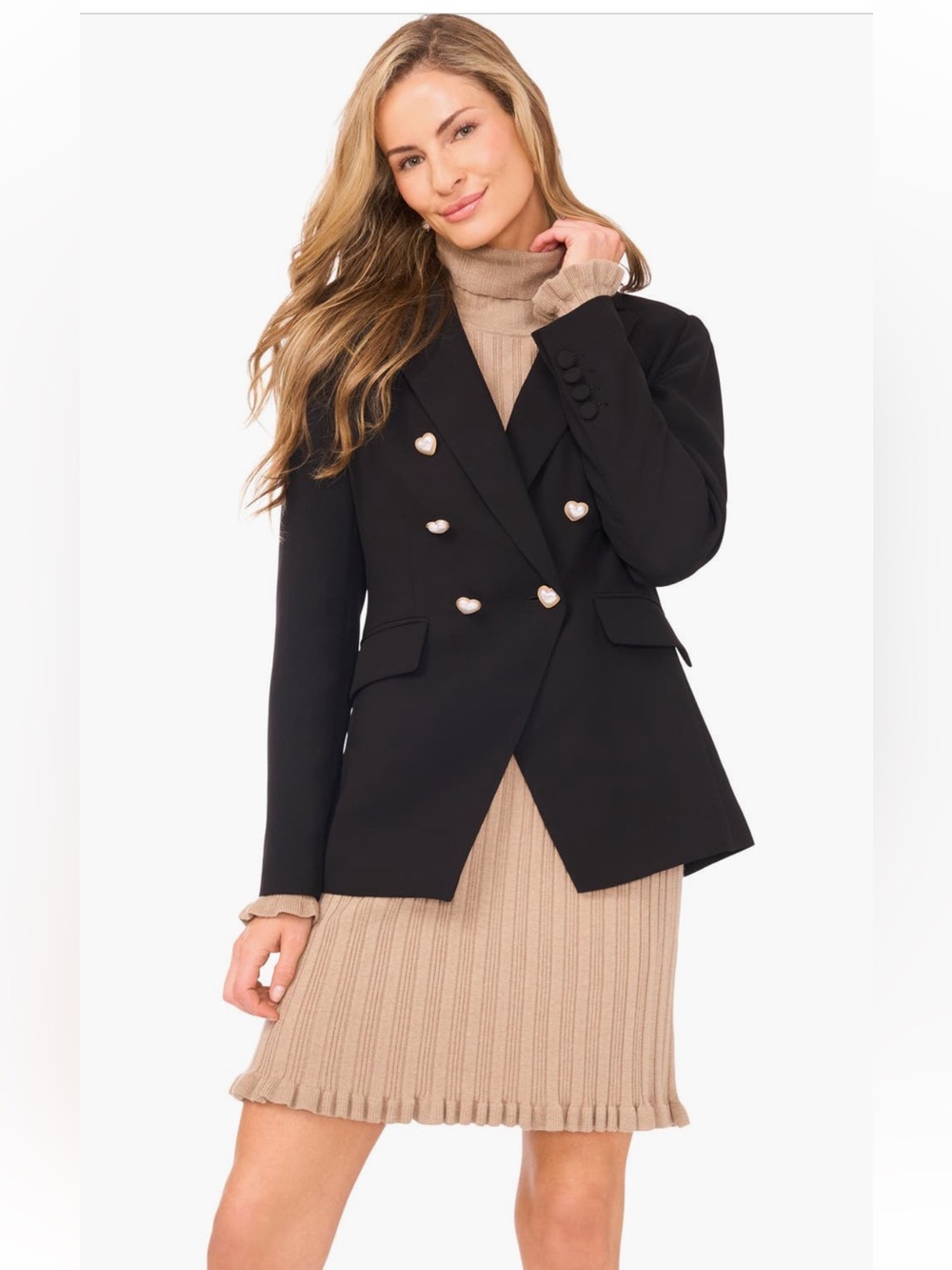 CeCe Long Sleeve Rib Turtleneck Sweater Minidress in Camel Tan Preppy Minimalist - Picture 5 of 12